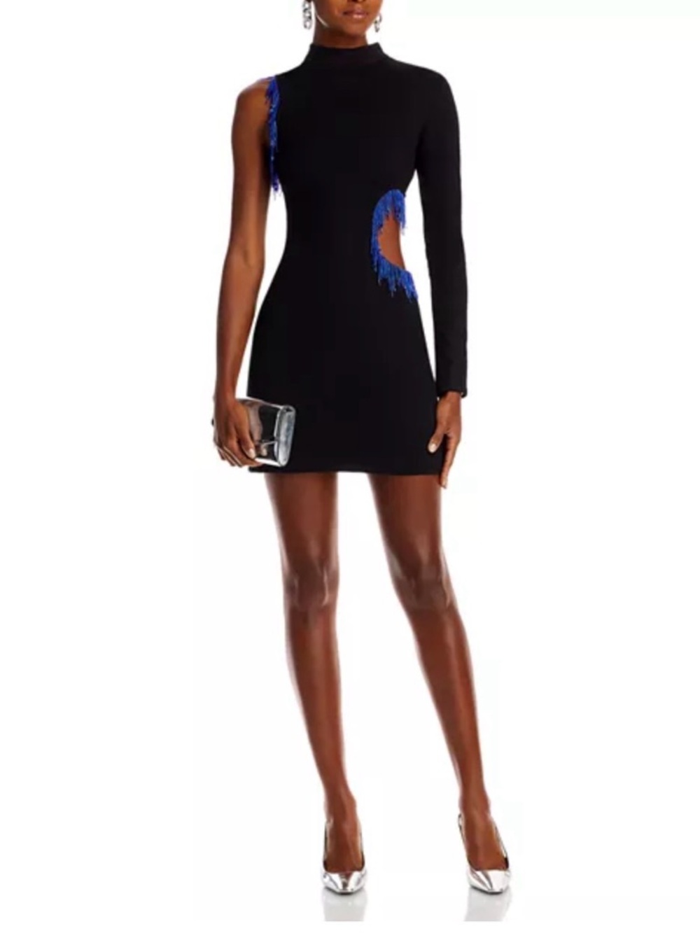 STAUD Mini Kirsten Dress Black Blue Beaded Fringe Size XS